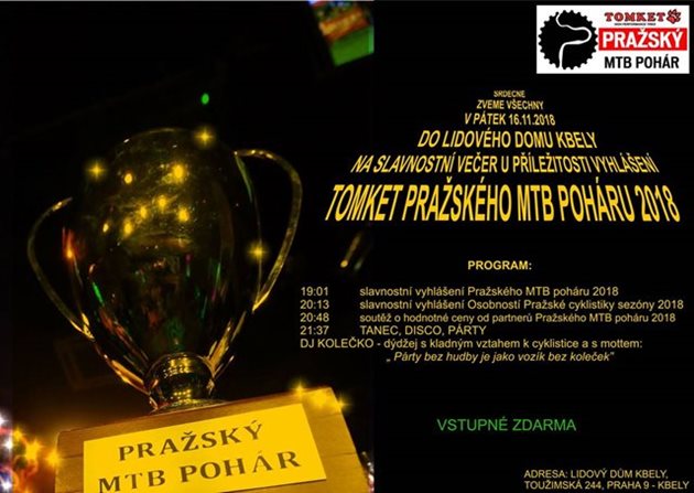 Slavnostní večer TOMKET Pražského MTB poháru 2018 se blíží!