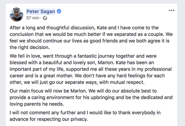 Sagan oznámil rozchod z manželkou Katarínou
