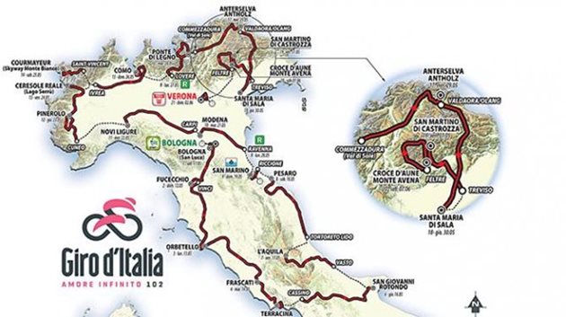 Giro 2019 výhradně na Apeninském poloostrově a se 3 časovkami